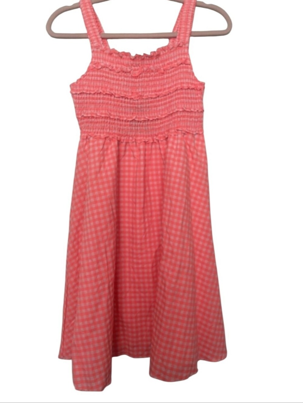 NWT Andy And Evan Girls Size Large 12/14 Hot Pink And White Plaid Dress Smocking